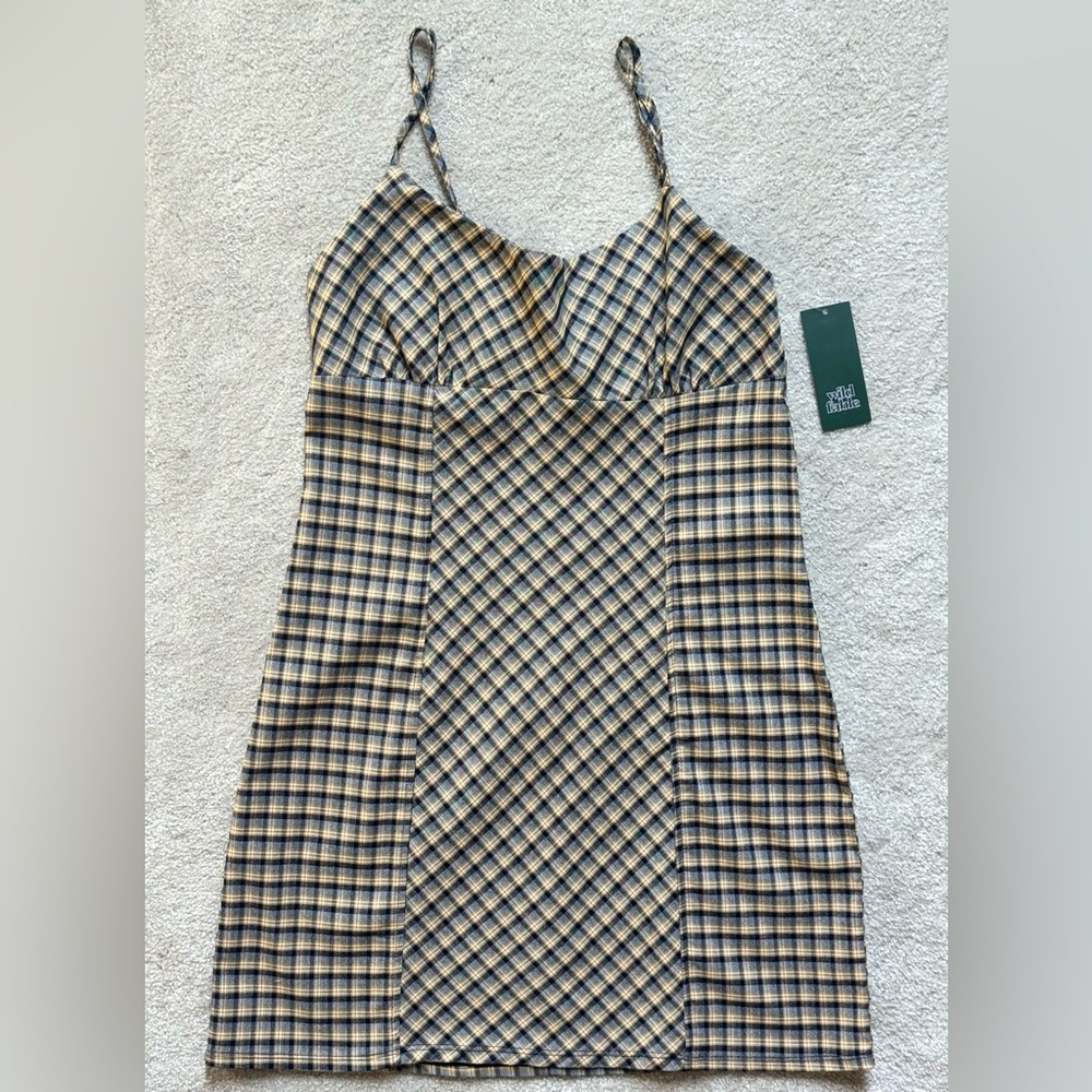 Wild Fable Women’s Plaid Mini Dress - Size Medium – Navy Mustard - NWT